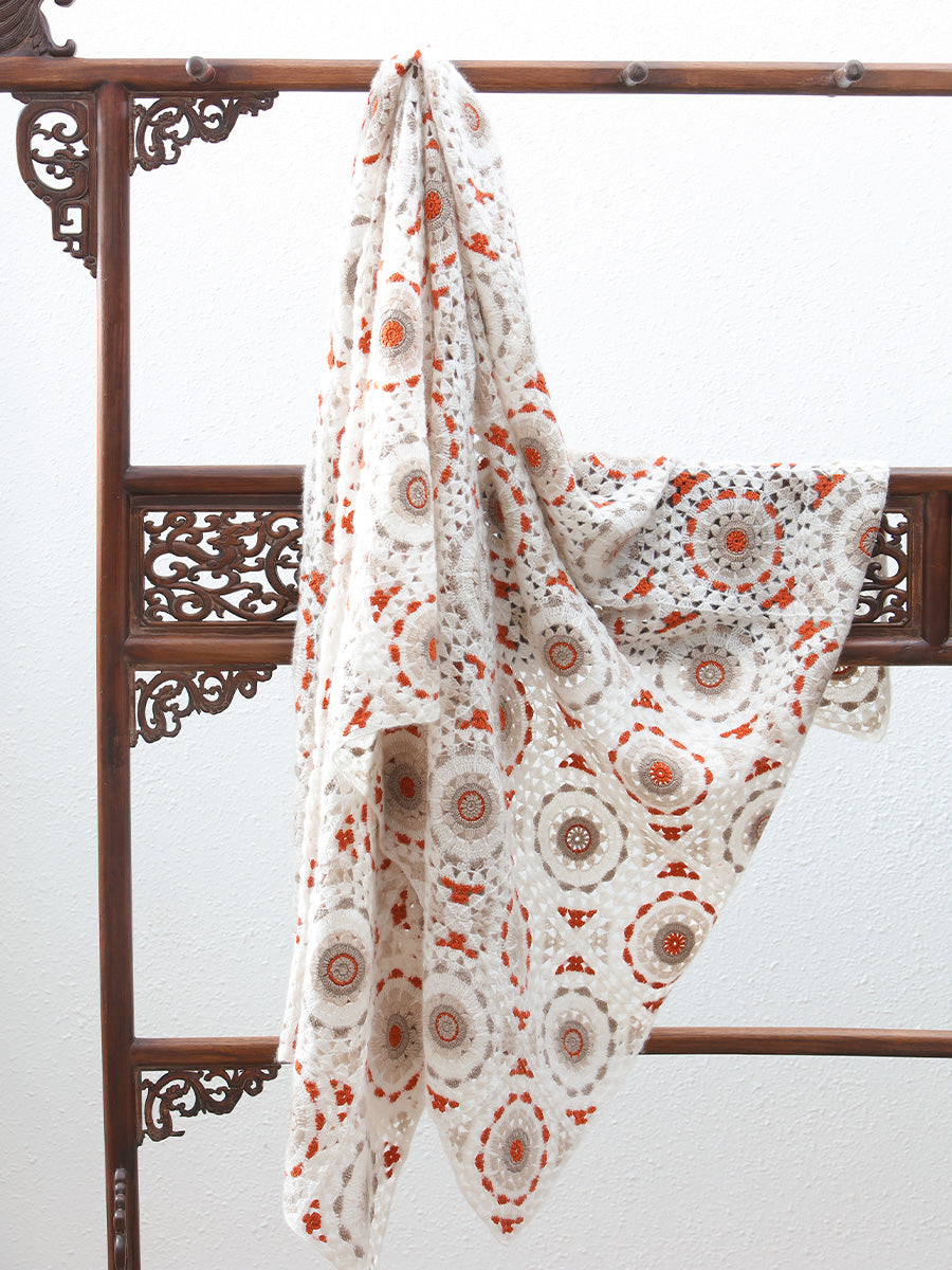 Handmade silk cashmere crochet throw