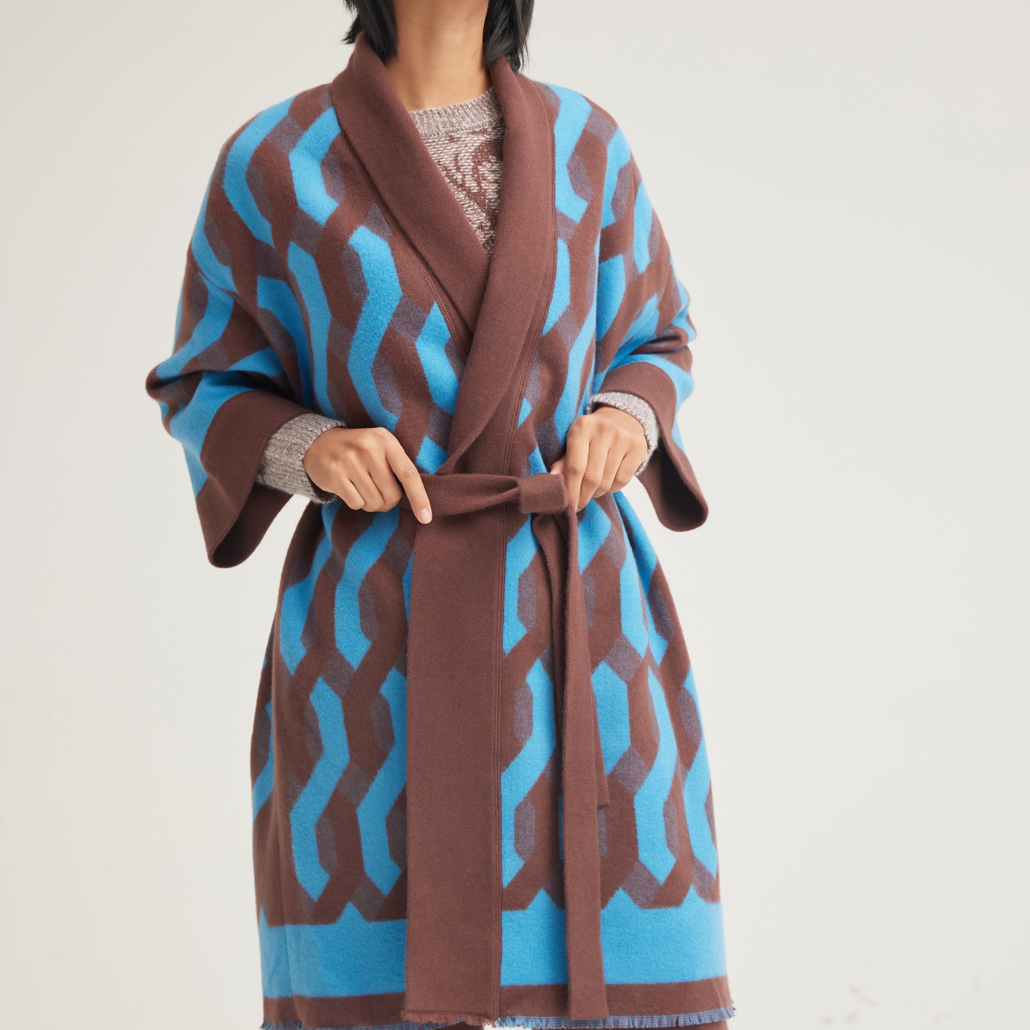 Women's jacquard cashmere coat