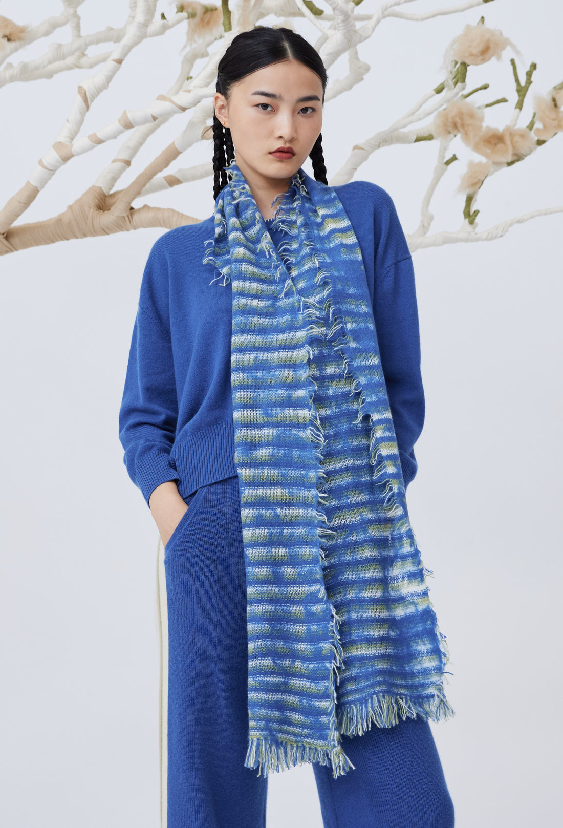 Handcrafted felting cashmere knitted scarf