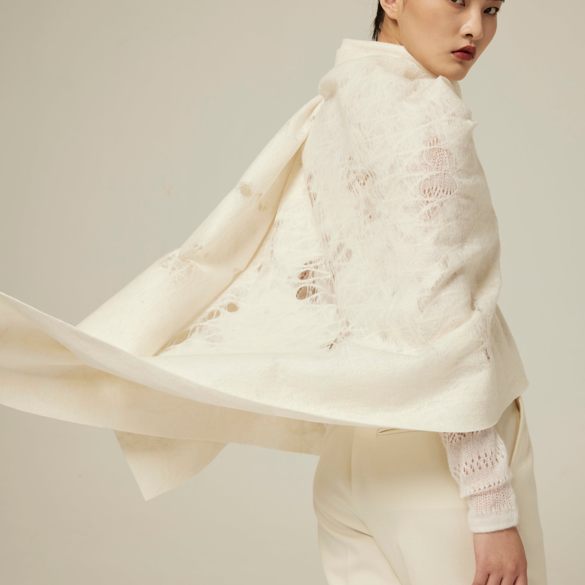 Handcrafted knit cashmere felt scarf