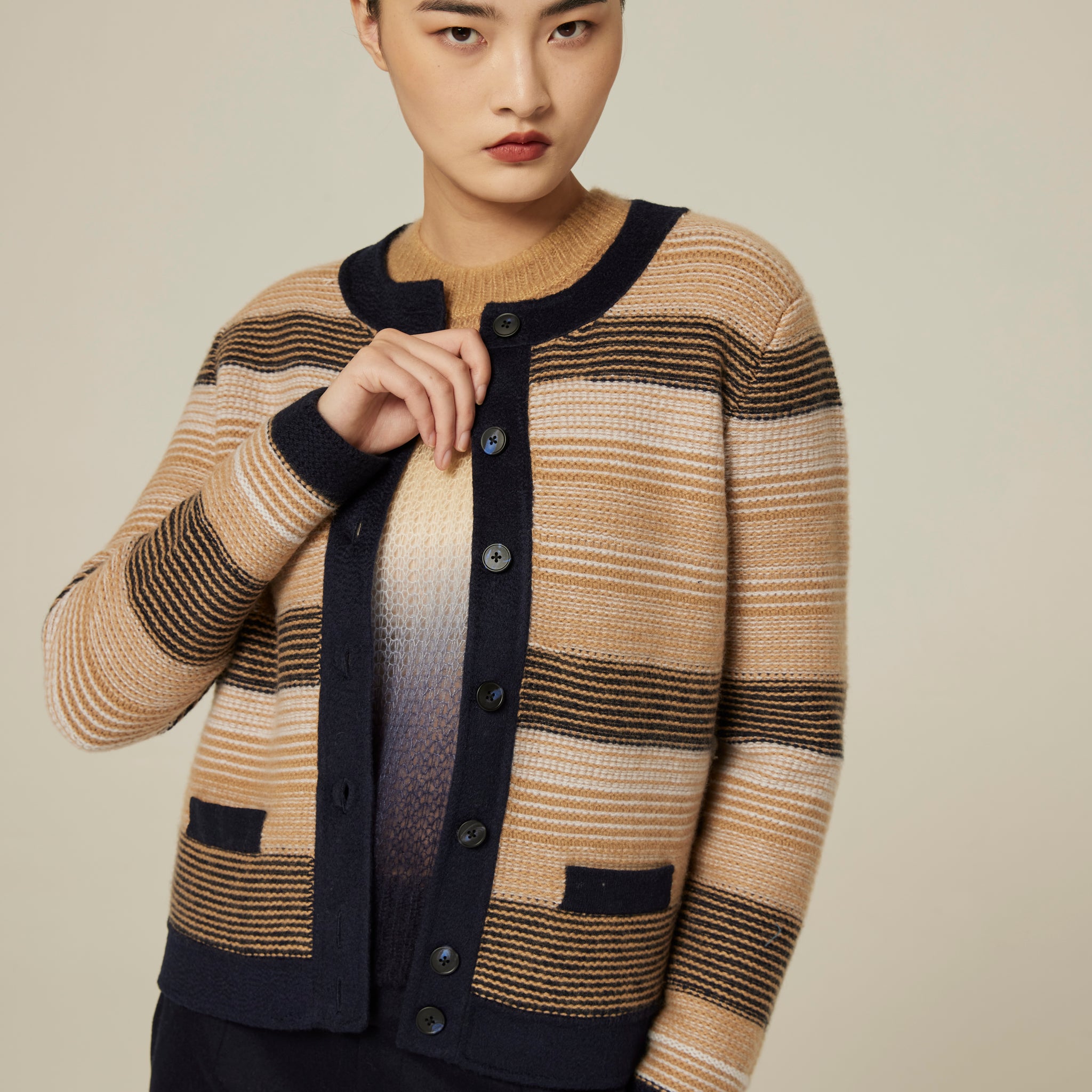 Women's stripped jacquard cashmere jacket