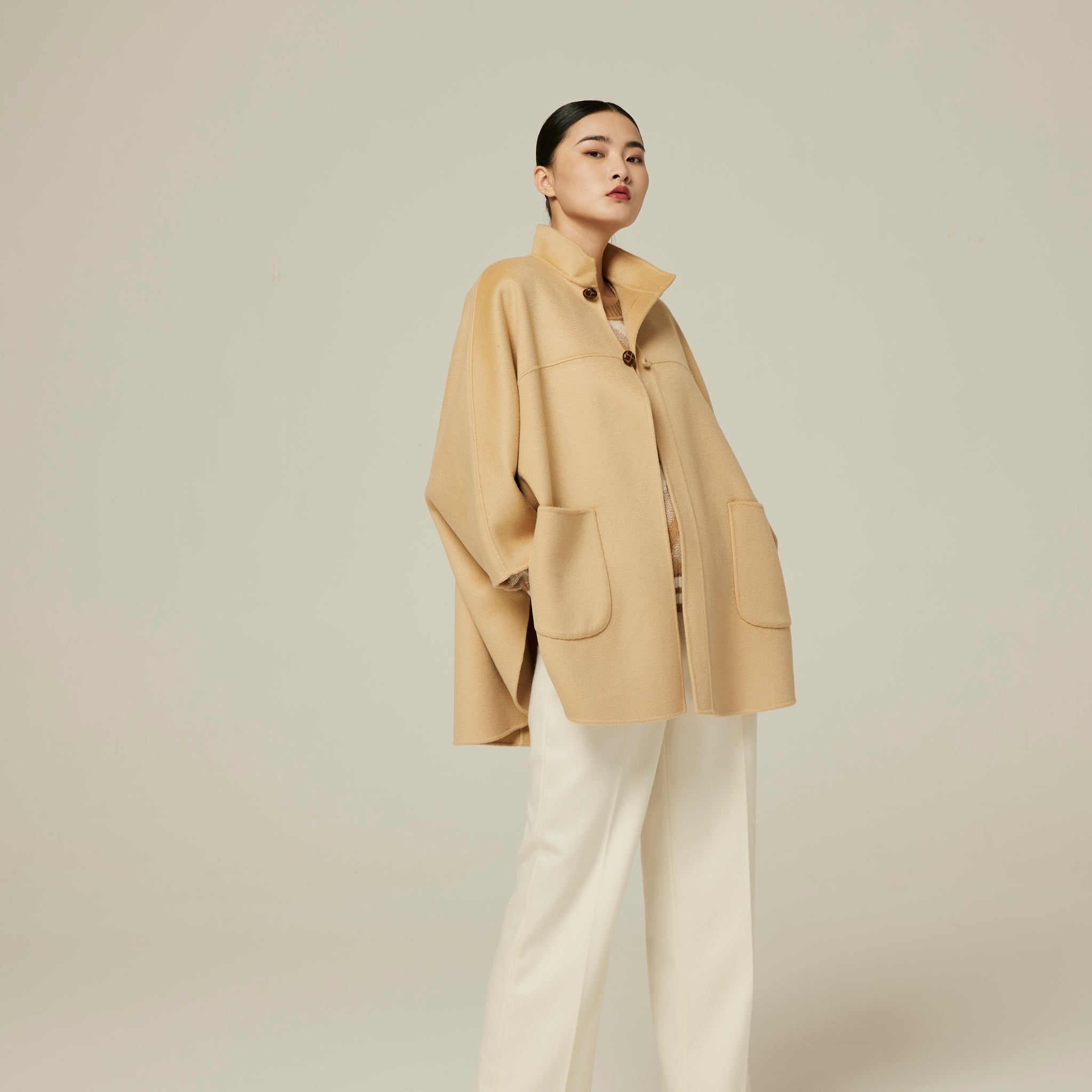 Women's mandarin collar cashmere coat
