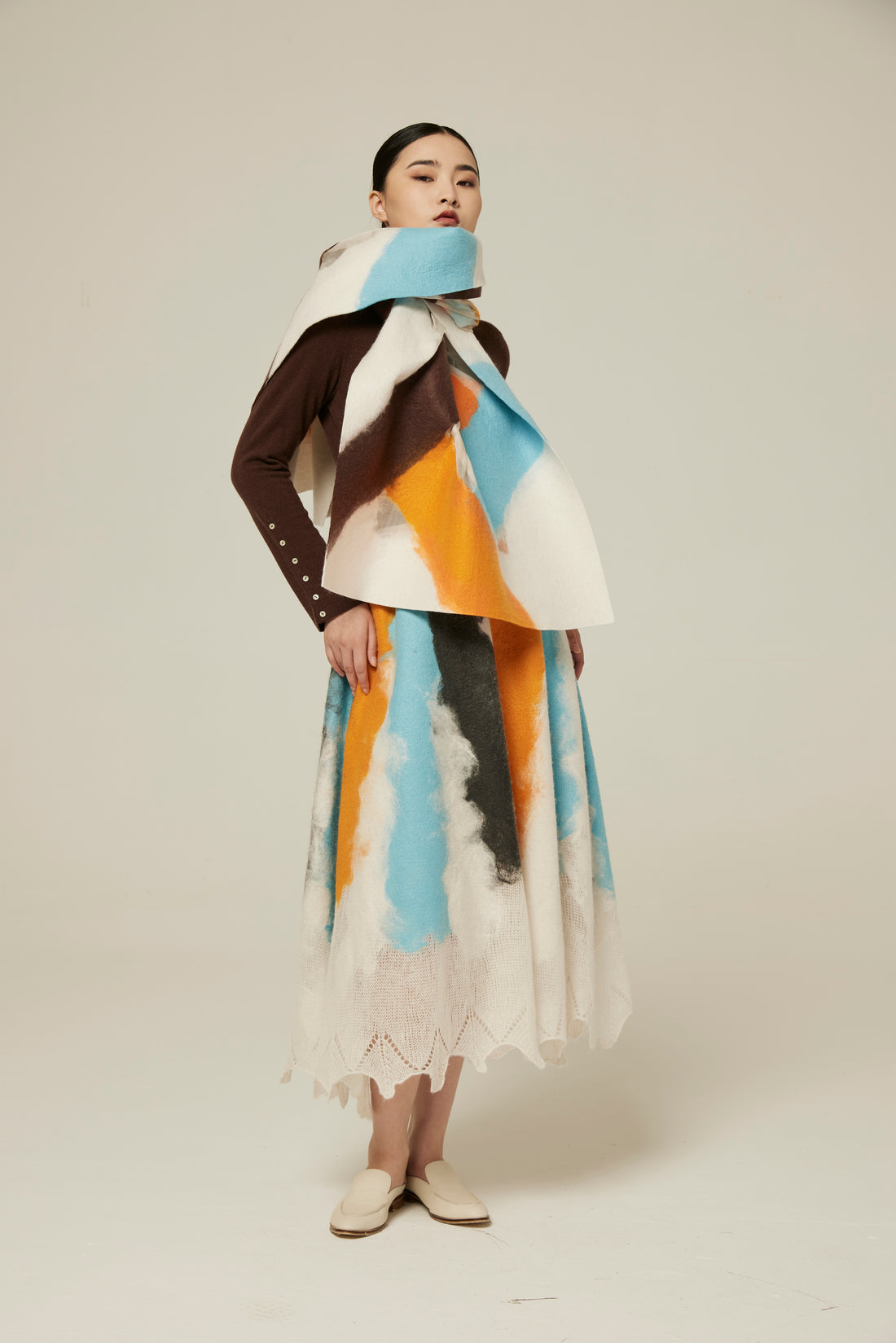 Handcrafted felt shawl joint with cashmere and silk