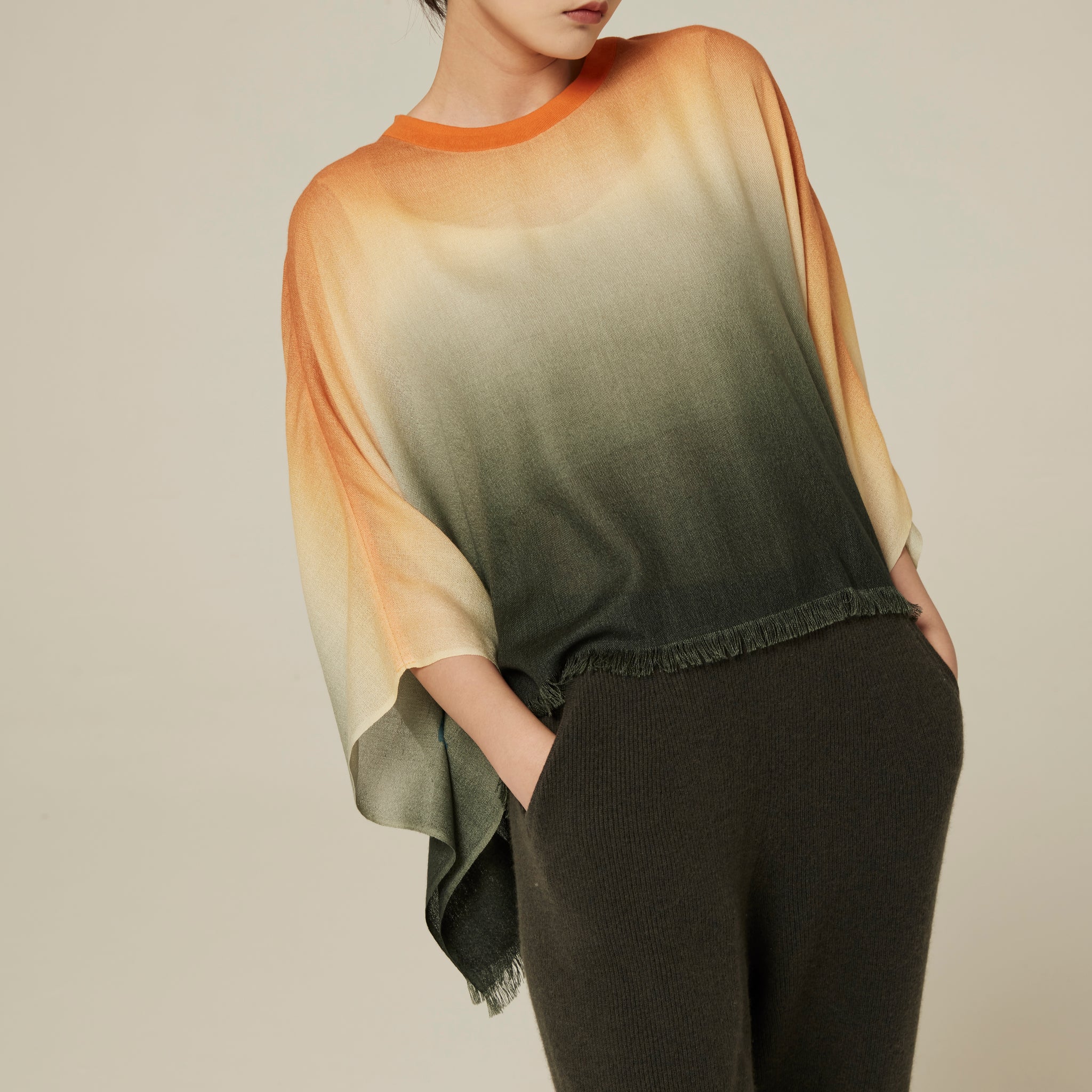 Women's super fine cashmere cape-style crewneck top