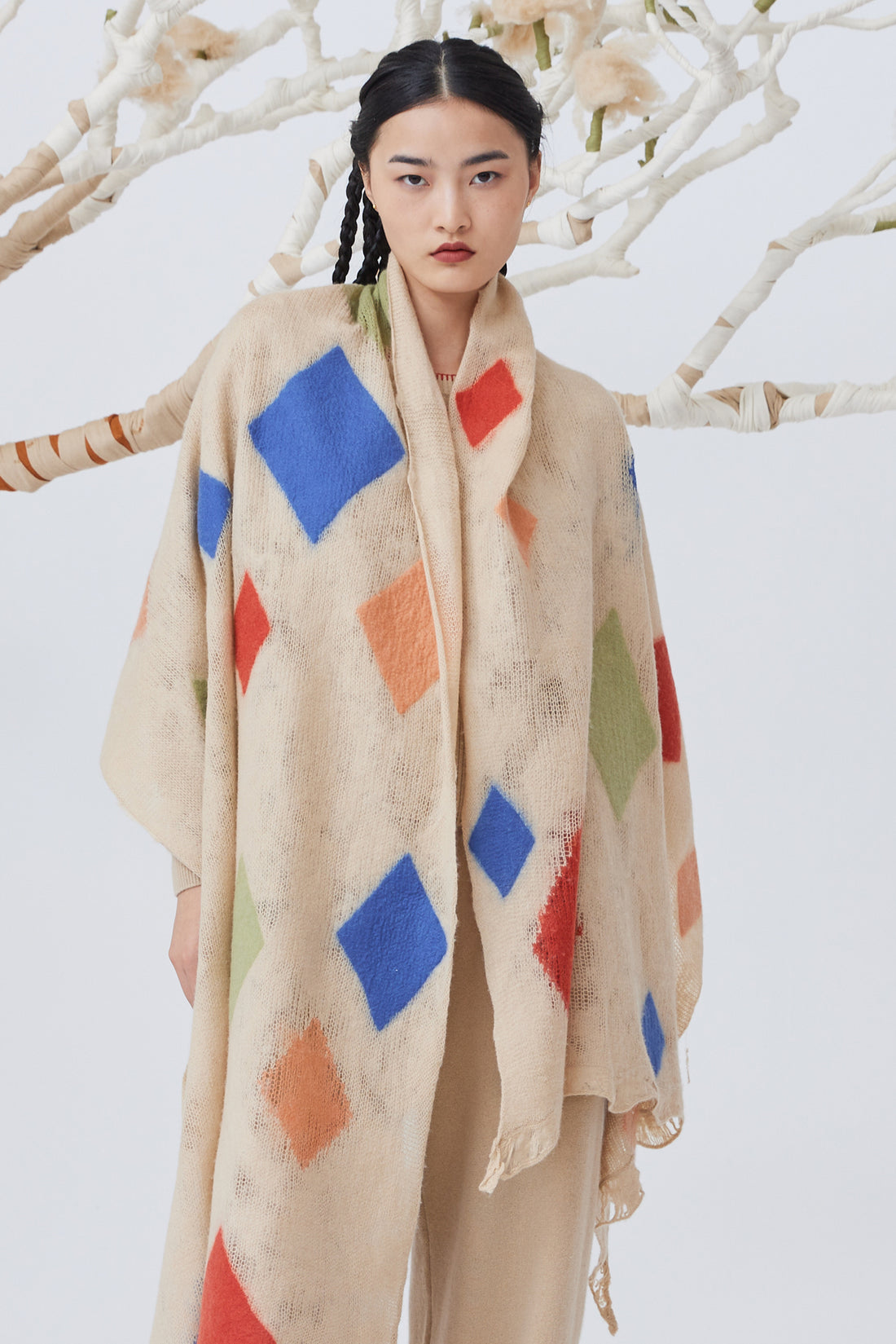 Handcrafted knit cashmere felt shawl