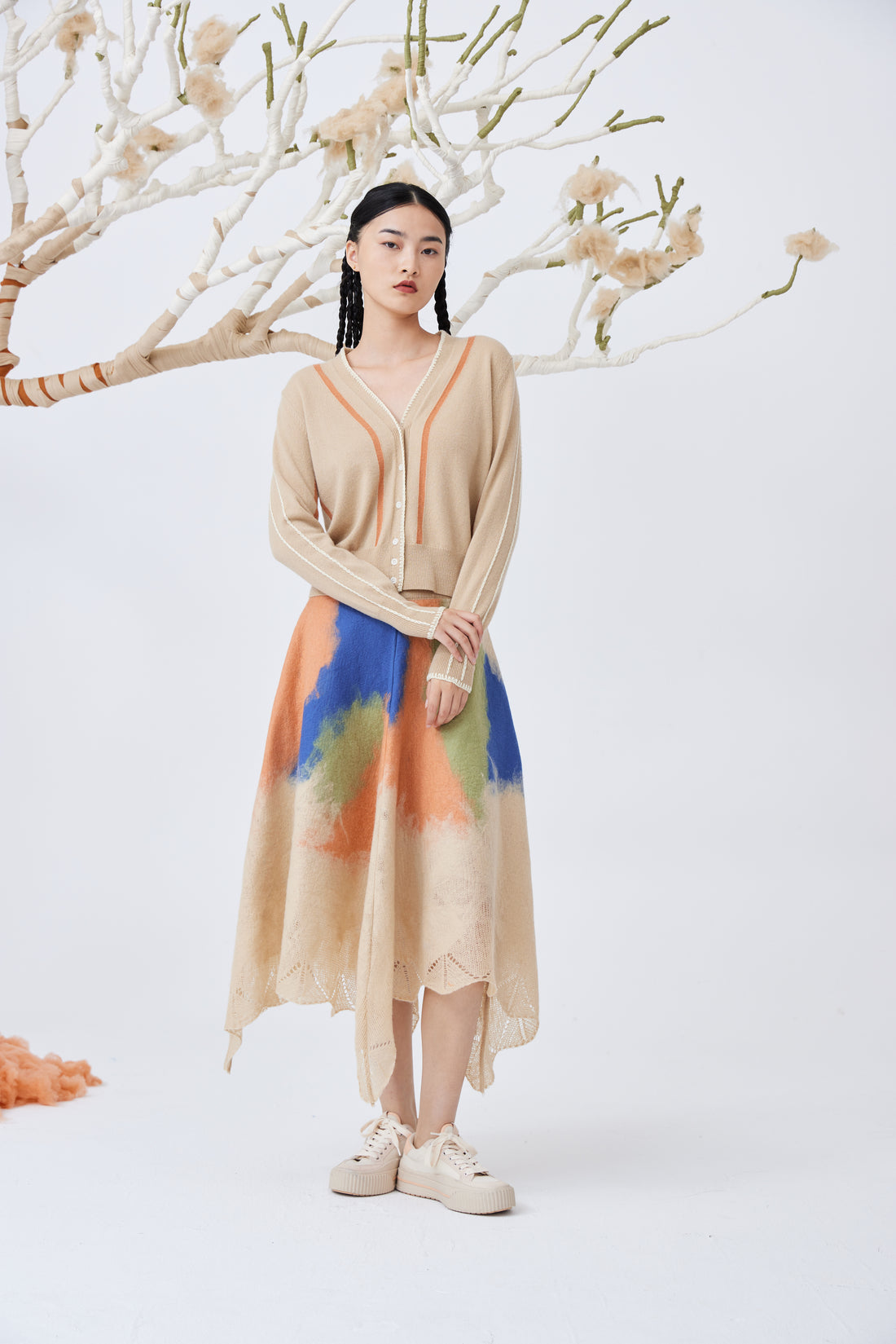 Handcrafted cashmere felting knit skirt